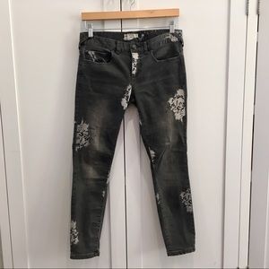 Free People Floral Dark Grey Jeans